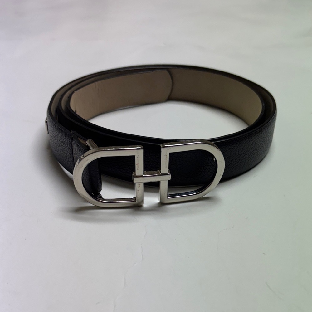 Steve Madden Women's Black Faux Leather Double-Buckle Belt 43.5 inches